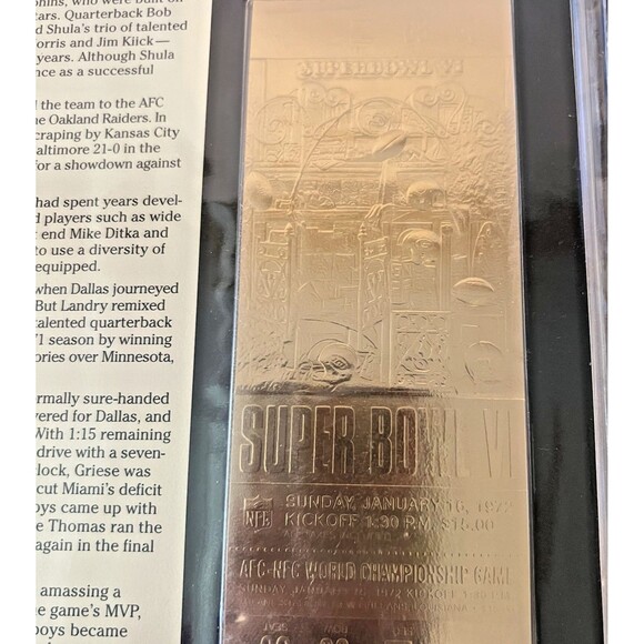 SUPER BOWL VI Cowboys v Dolphins Willabee & Ward Super Bowl 6 TICKET STUB Gold - Picture 4 of 9